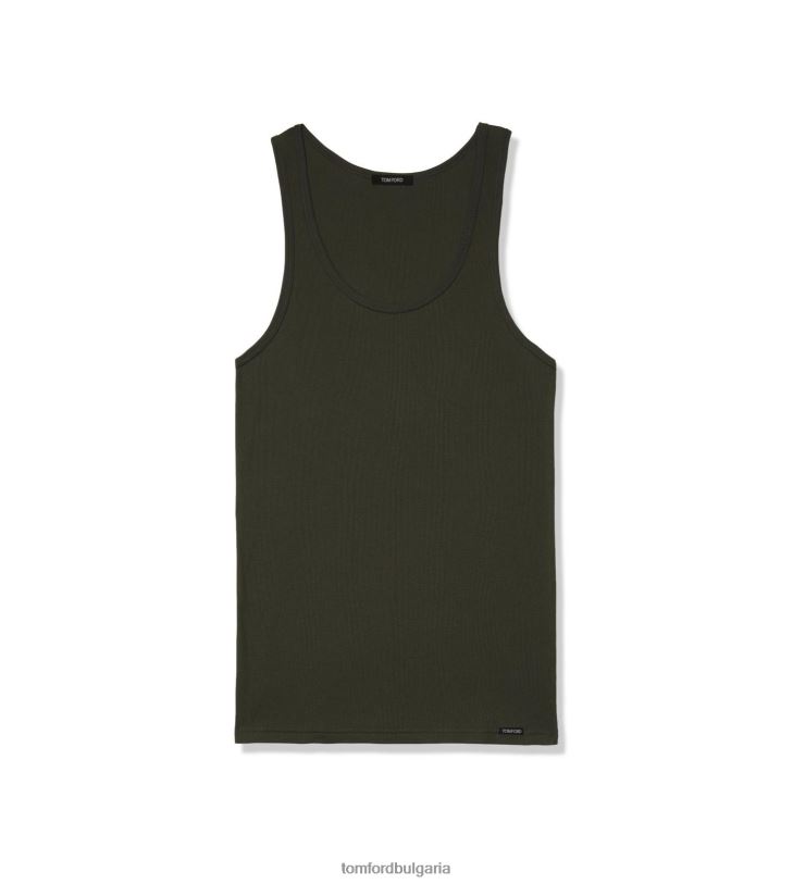 мъже облекло памучен резервоар с модално ребро военно зелено TOM FORD B880D547