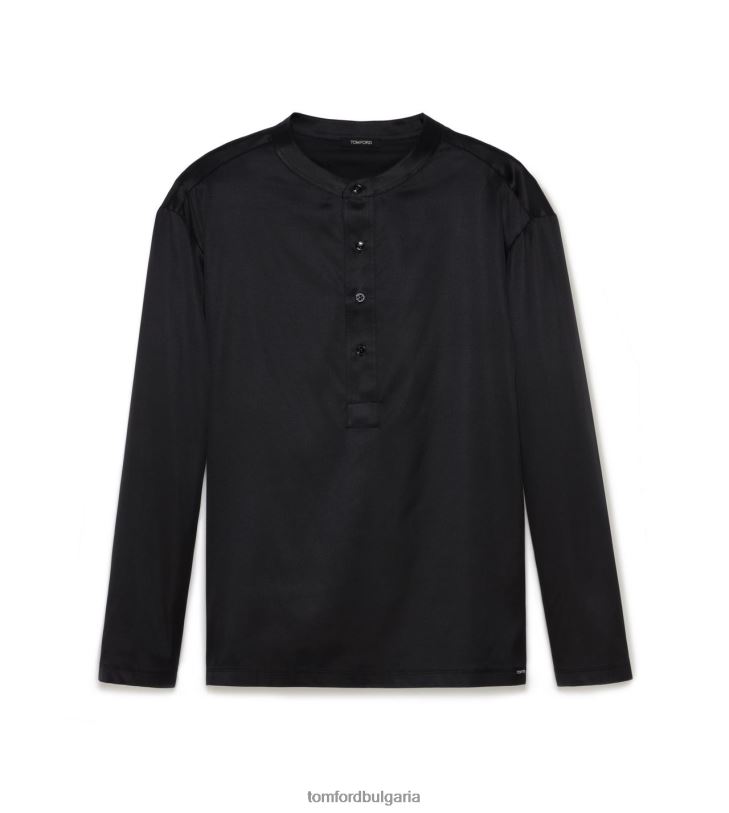 мъже облекло копринена пижама Хенли черен TOM FORD B880D554