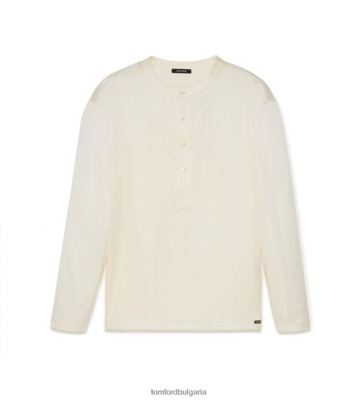 мъже облекло копринена пижама Хенли слонова кост TOM FORD B880D555