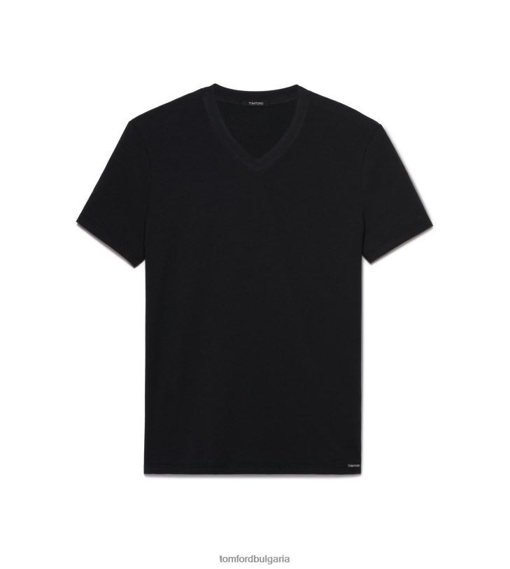 мъже облекло памучна тениска с v-образно деколте черен TOM FORD B880D538