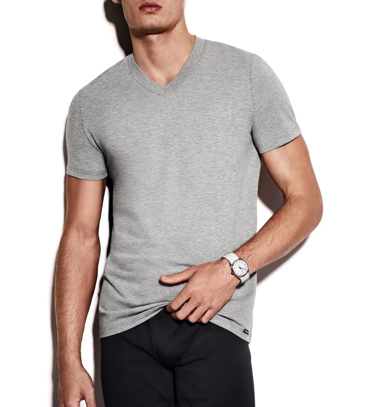 мъже облекло памучна тениска с v-образно деколте сиво TOM FORD B880D539