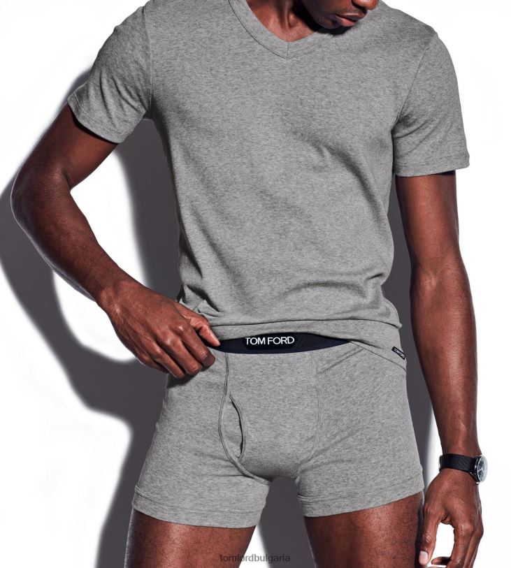 мъже облекло памучна тениска с v-образно деколте сиво TOM FORD B880D550