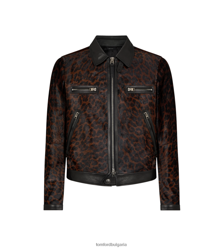 мъже облекло контрастна блузон с леопардово пони с 4 ципа комбинирано кафяво TOM FORD B880D83
