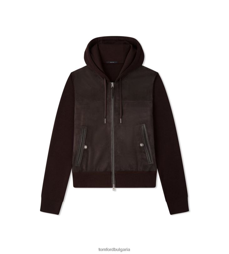 мъже облекло велурена предна качулка кафяво TOM FORD B880D100