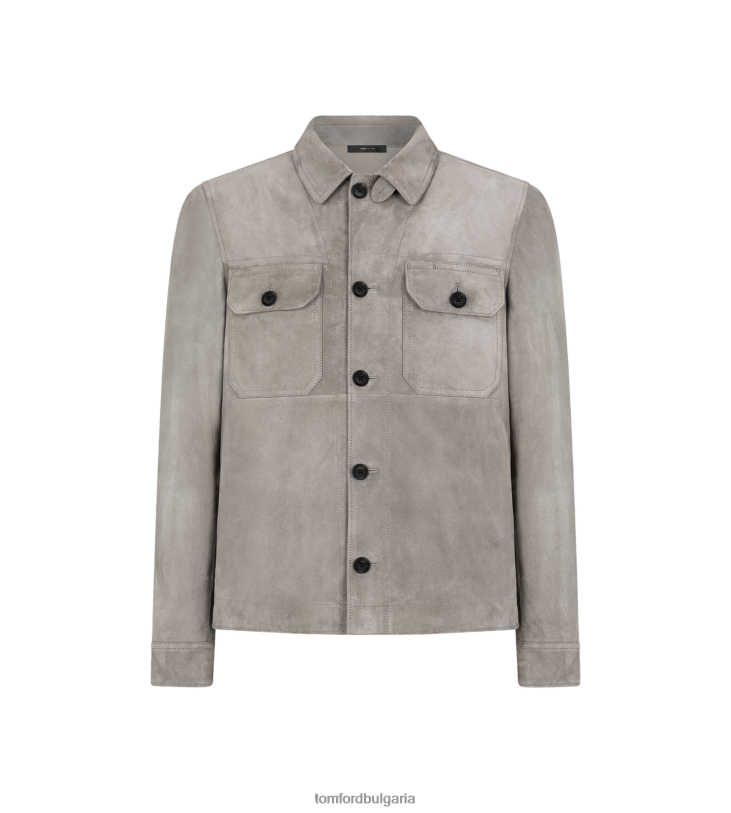 мъже облекло връхна риза от светъл велур бледо сиво TOM FORD B880D102