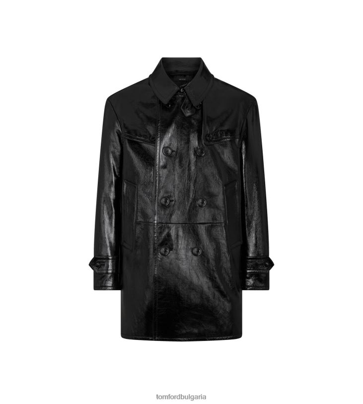 мъже облекло лъскава напукана кожа къс тренч черен TOM FORD B880D108