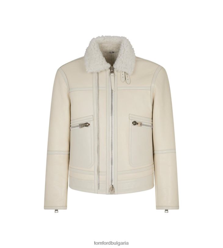 мъже облекло бомбардировач от напа с облицовка крем камелия TOM FORD B880D116