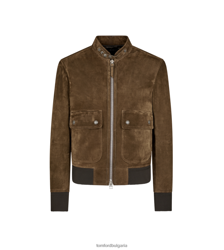 мъже облекло пилотен бомбър от мек велур каки TOM FORD B880D122