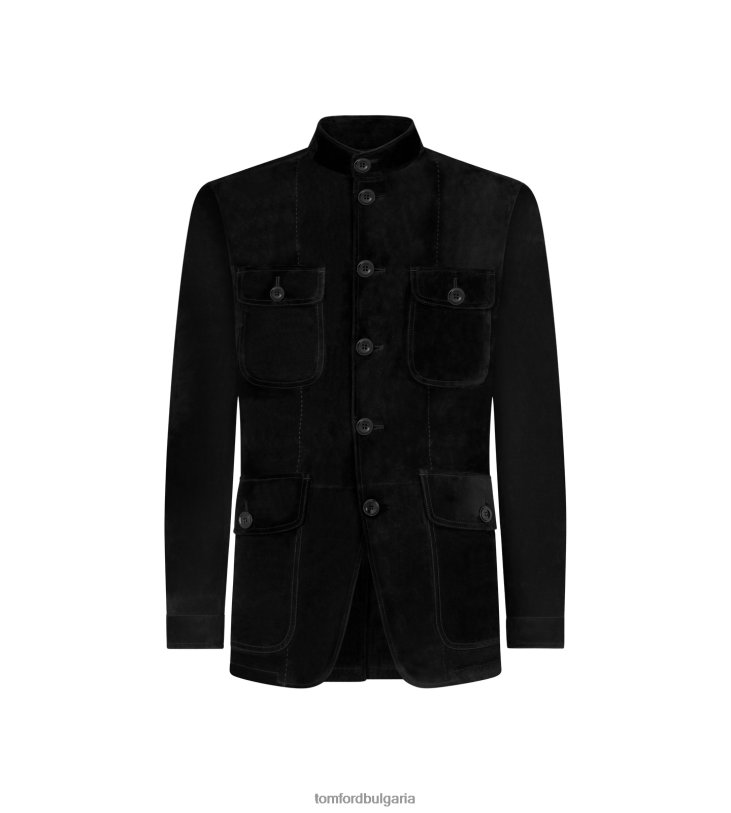 мъже облекло военно яке от кашмирен велур черен TOM FORD B880D17
