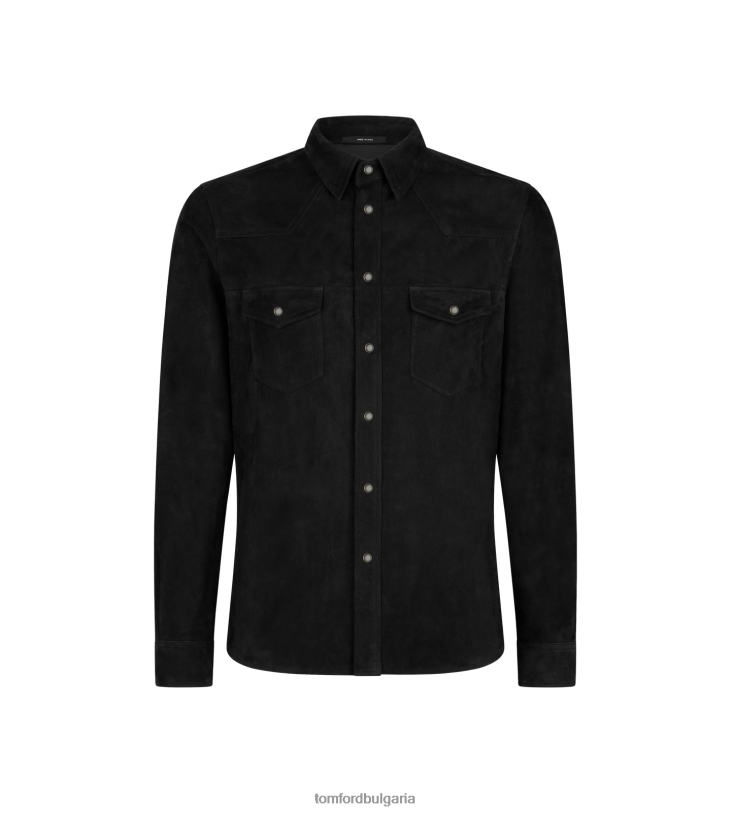 мъже облекло светла велурена уестърн риза черен TOM FORD B880D19