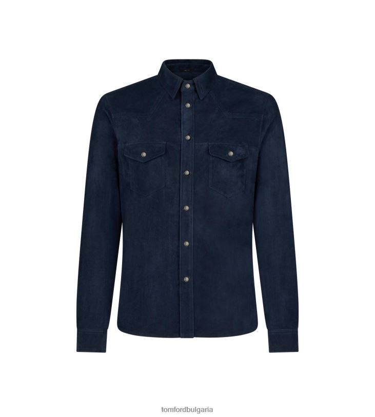 мъже облекло светла велурена уестърн риза мастилено синьо TOM FORD B880D20