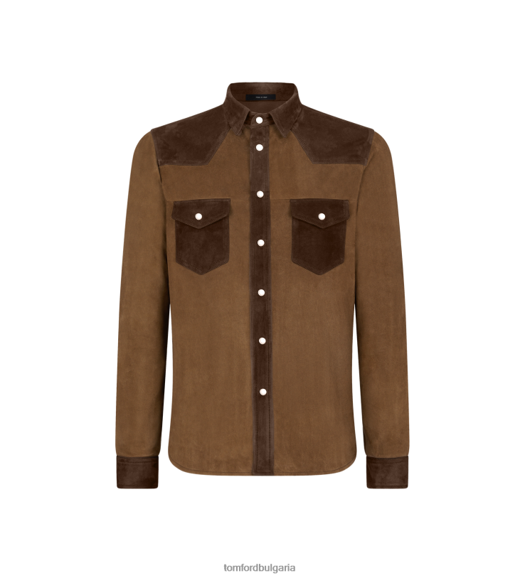 мъже облекло светла велурена уестърн риза пура и кафяво TOM FORD B880D21