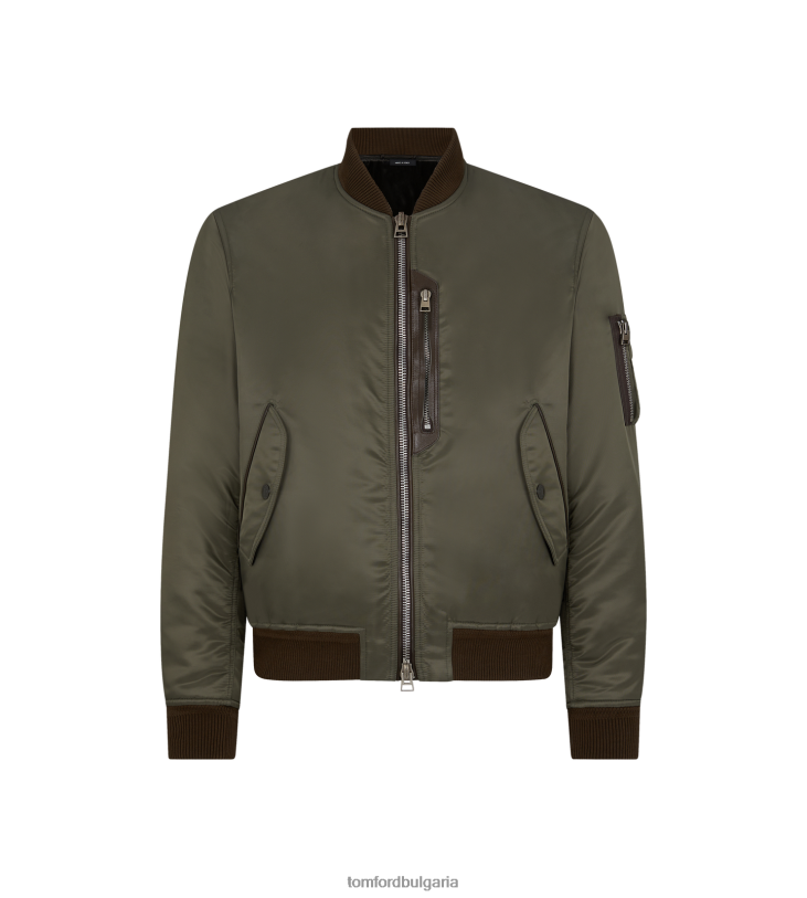 мъже облекло найлонов лъскав бомбър от кепър военно зелено TOM FORD B880D23
