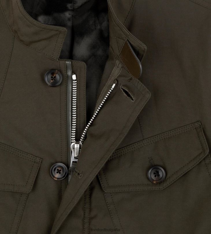 мъже облекло военно яке от техническо платно тъмна маслина TOM FORD B880D27