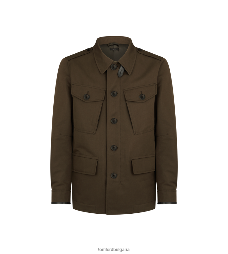 мъже облекло компактно найлоново полево яке с четири джоба тъмна маслина TOM FORD B880D40