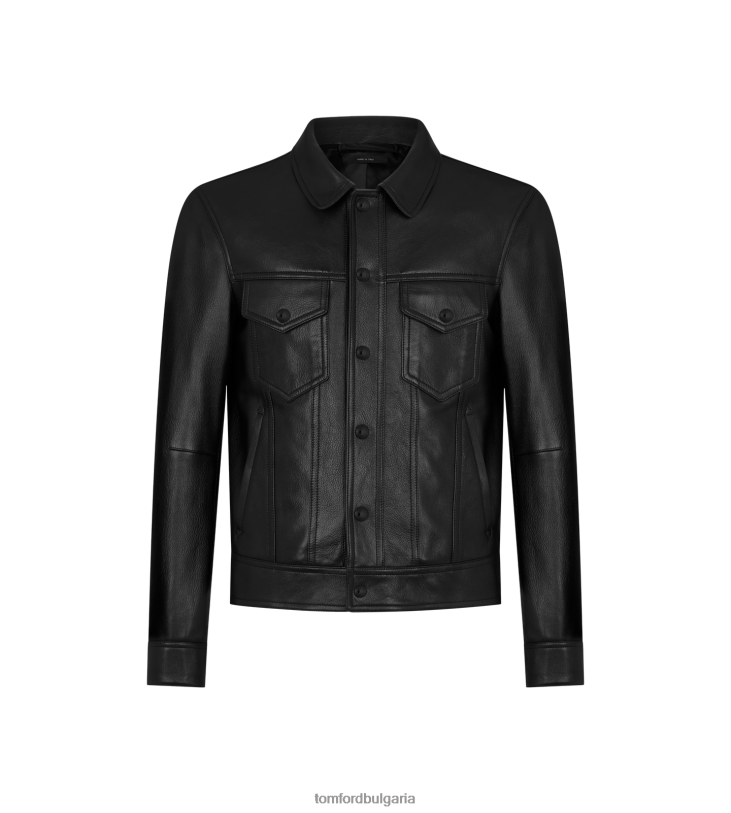 мъже облекло дънково яке от зърнеста кожа черен TOM FORD B880D41