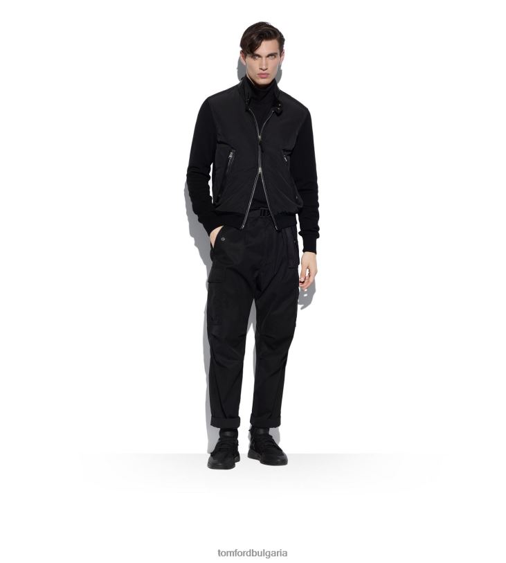 мъже облекло найлонов преден харингтън с цип черен TOM FORD B880D44