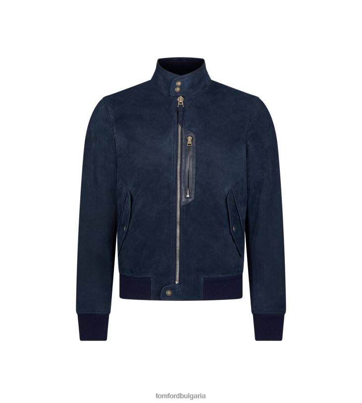 мъже облекло светъл велурен харингтън с цип мастилено синьо TOM FORD B880D51