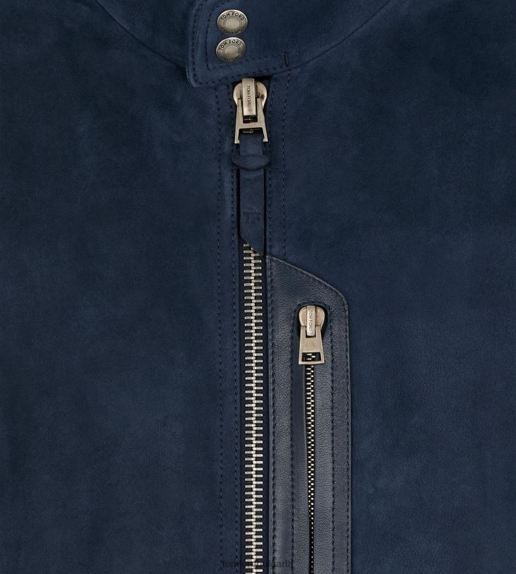 мъже облекло светъл велурен харингтън с цип мастилено синьо TOM FORD B880D51