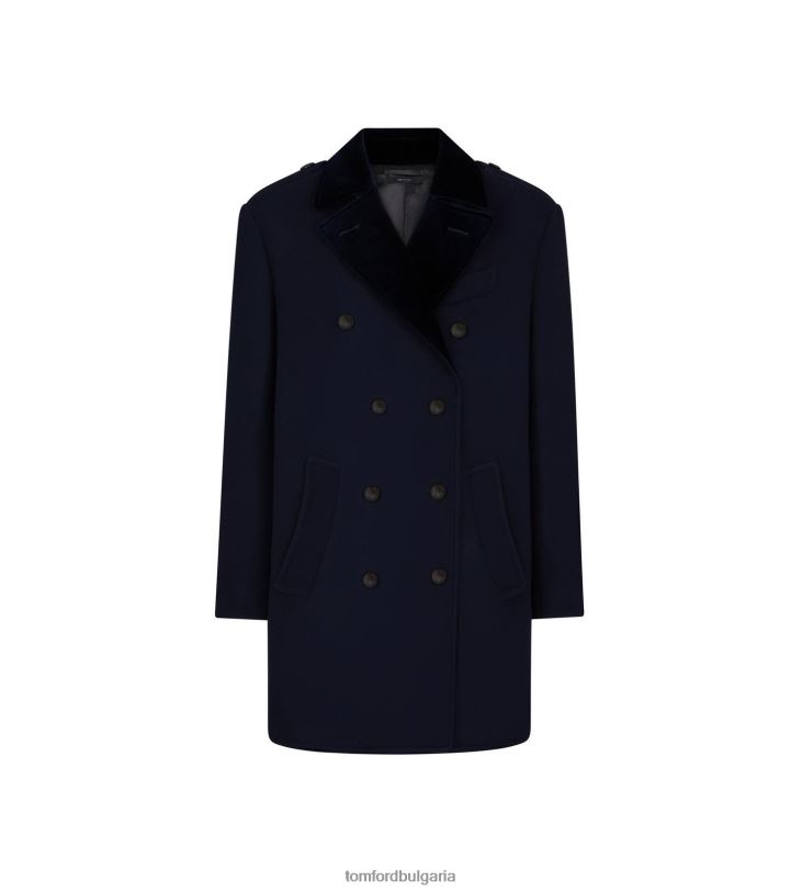 мъже облекло офицерско палто от вълнен филц тъмно синьо TOM FORD B880D52