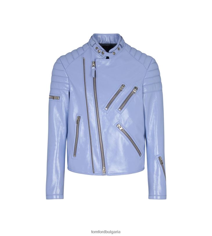 мъже облекло мотоциклетист с цип от лъскава напукана кожа зеленика TOM FORD B880D63