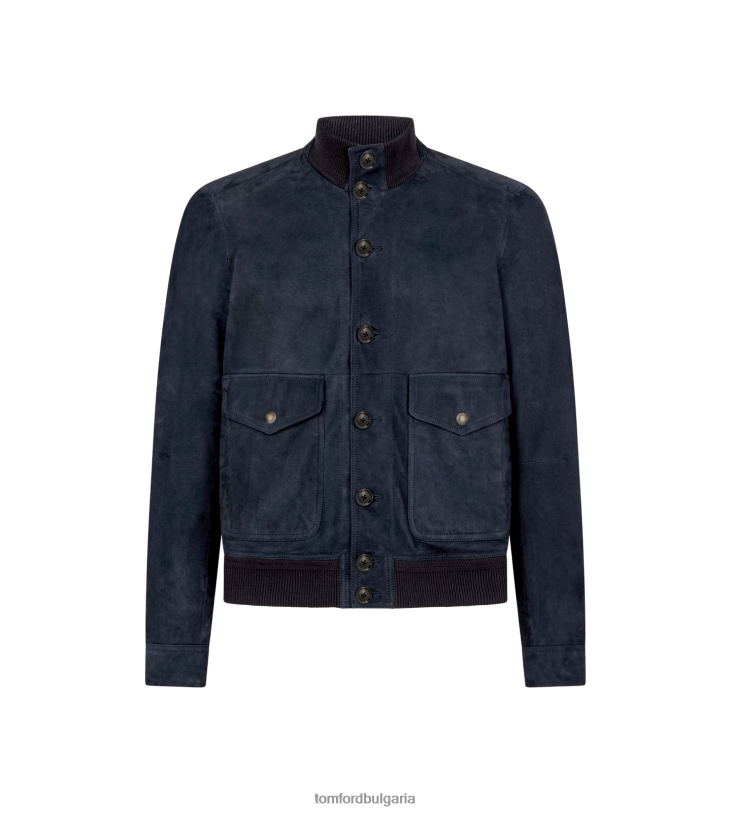 мъже облекло светло велурено копче през бомбър военноморски флот TOM FORD B880D71