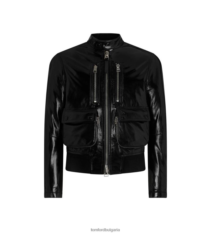 мъже облекло блузон с джоб с цип от напукана кожа черен TOM FORD B880D72