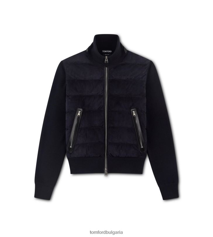 мъже облекло велурен мериносов блузон отпред военноморски флот TOM FORD B880D86