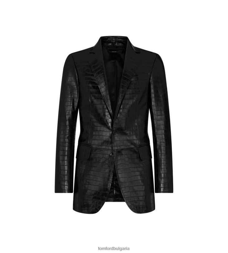 мъже облекло щампован крокодилски сако черен TOM FORD B880D92