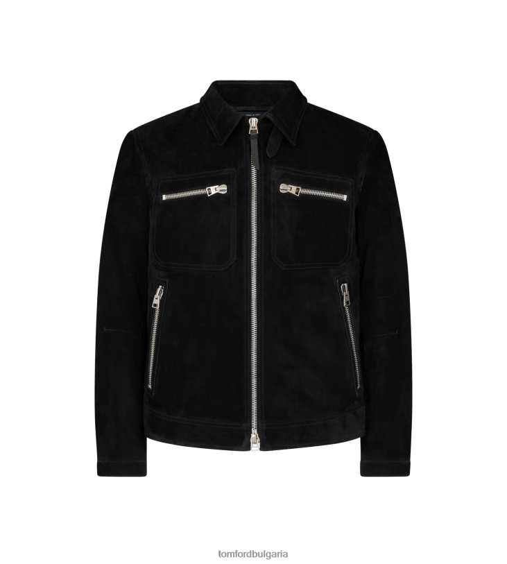 мъже облекло мек велурен блузон с цип черен TOM FORD B880D93