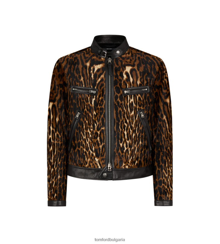 мъже облекло състезателно яке с косъм на оцелот кафяво TOM FORD B880D94