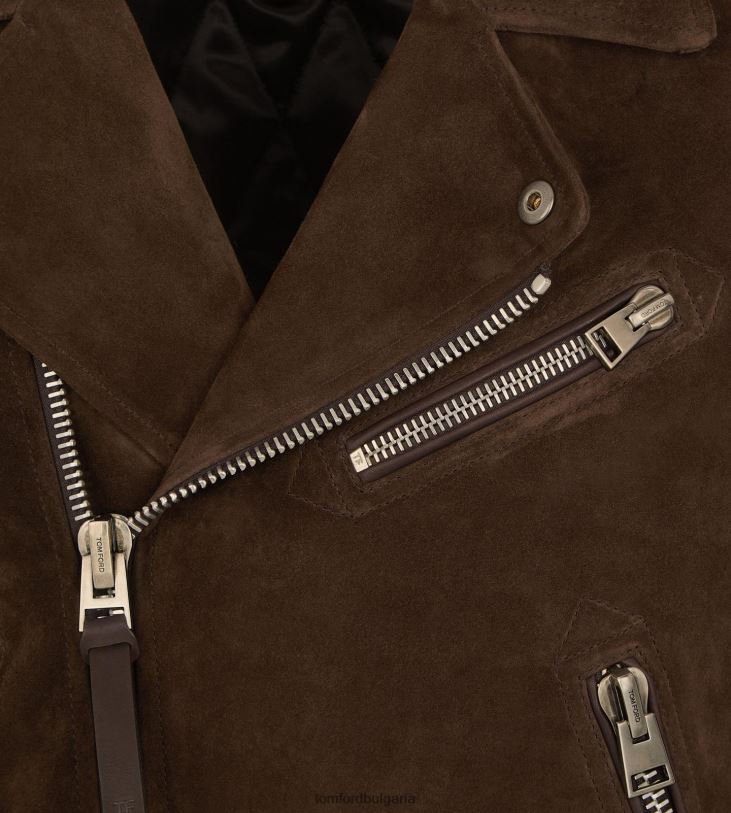 мъже облекло маслен велурен асиметричен велосипедист светъл шоколад TOM FORD B880D95