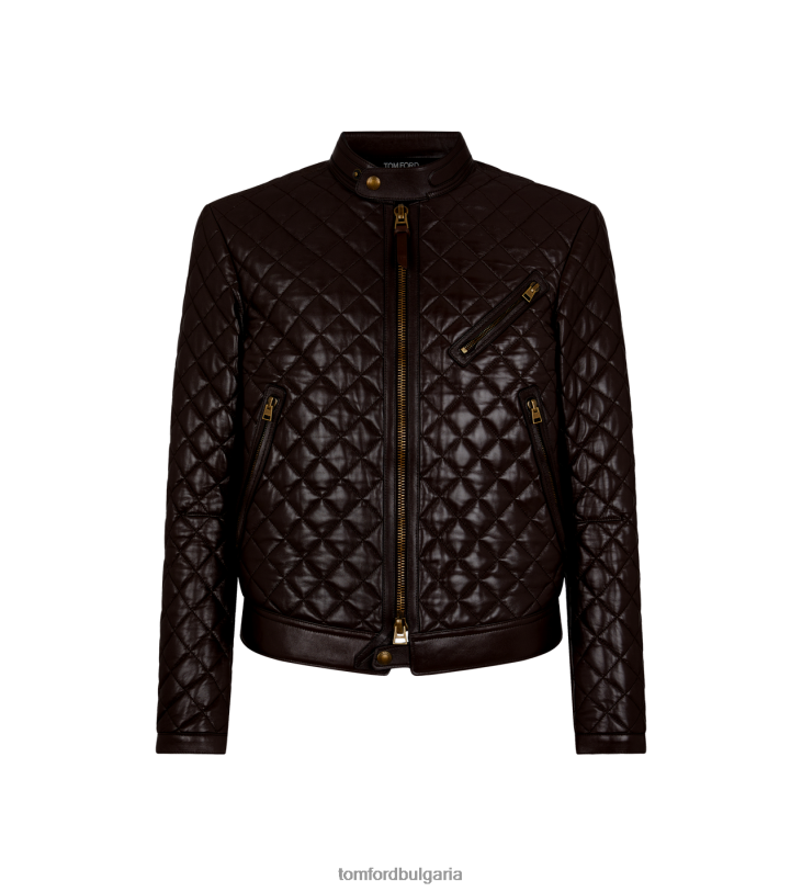 мъже облекло лъскава напа ватирана cafe racer тъмно кафяво TOM FORD B880D105