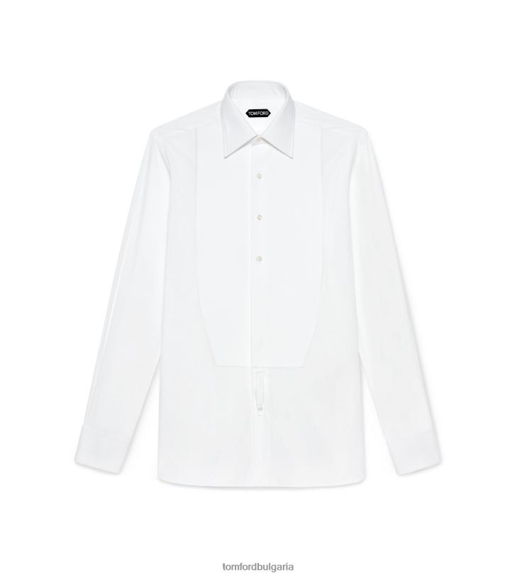 мъже облекло класическа вечерна риза от поплин оптично бяло TOM FORD B880D169