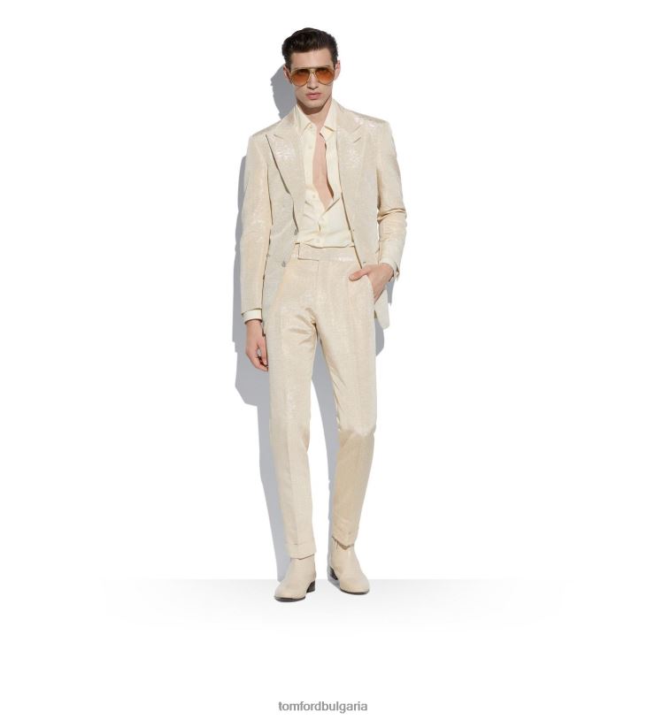 мъже облекло метално сако от моар атикус кремаво бяло TOM FORD B880D164