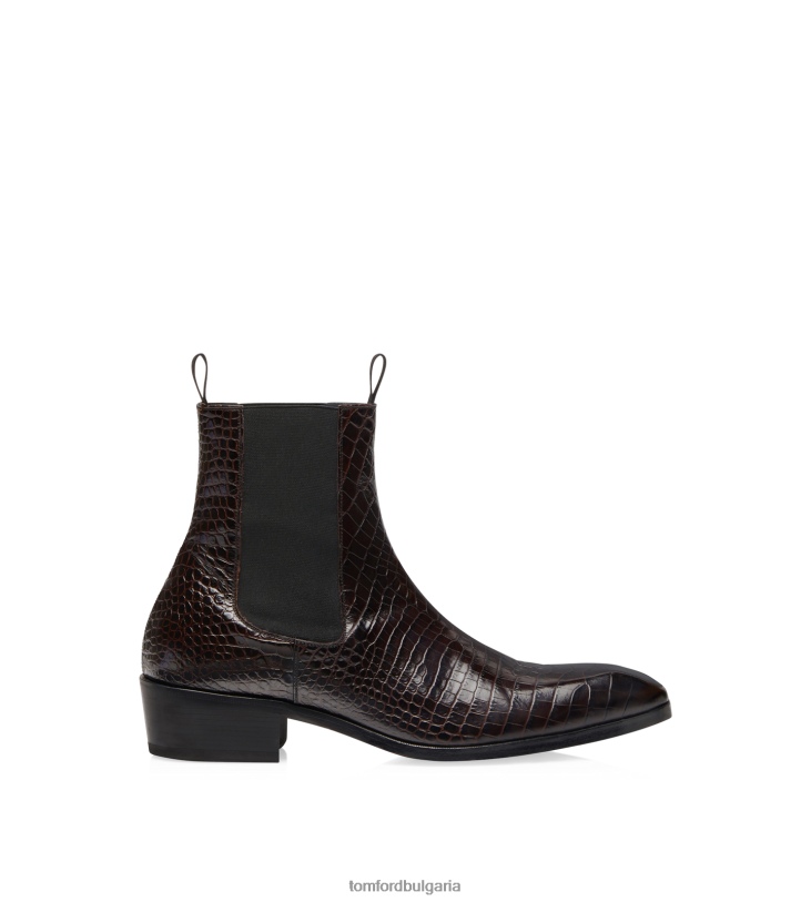мъже обувки щамповани крокодилни ботуши челси тъмно дърво TOM FORD B880D583