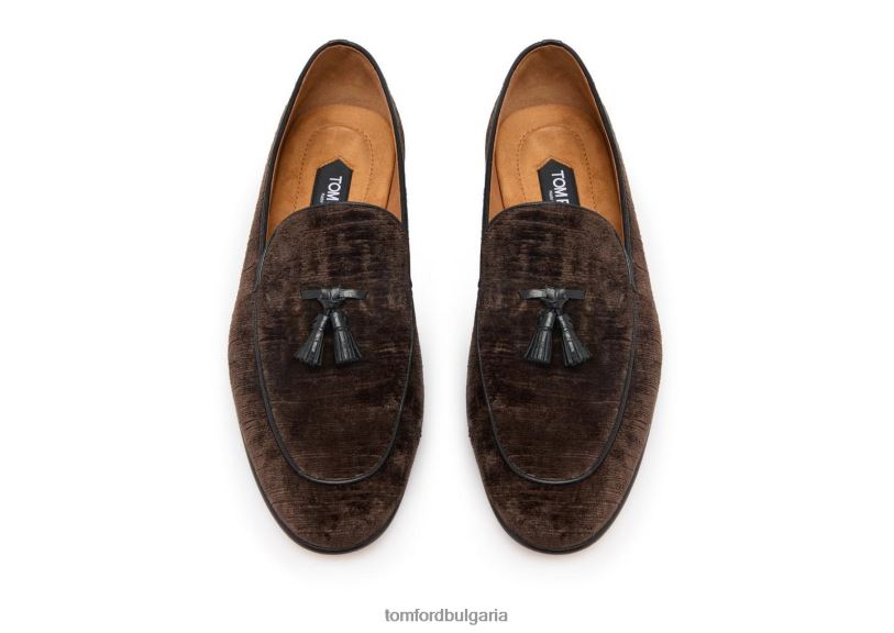мъже обувки мокасина с пискюли от текстурирано кадифе шоколад TOM FORD B880D634