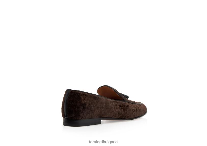 мъже обувки мокасина с пискюли от текстурирано кадифе шоколад TOM FORD B880D634