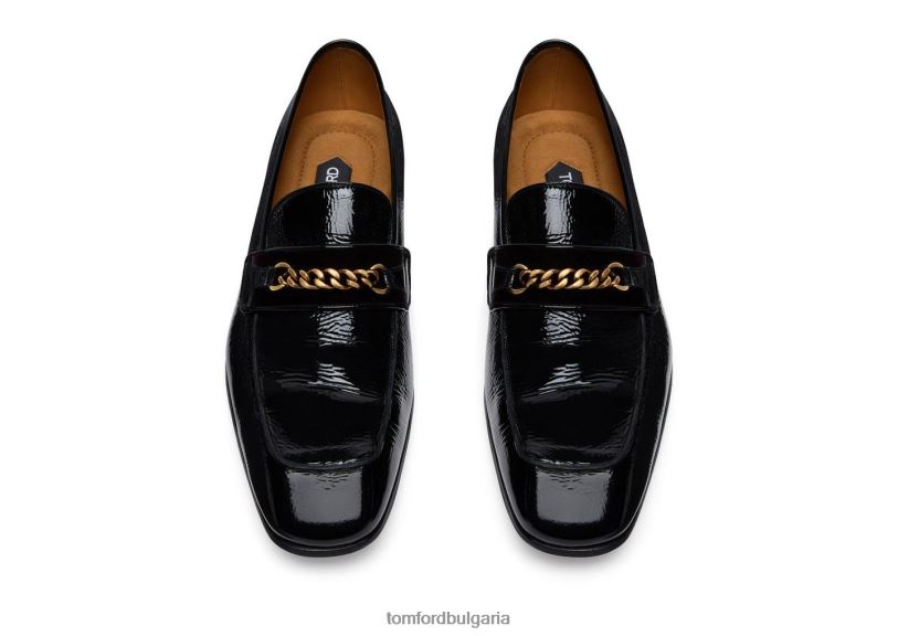 мъже обувки мокасини с верижка от напукана кожа черен TOM FORD B880D639