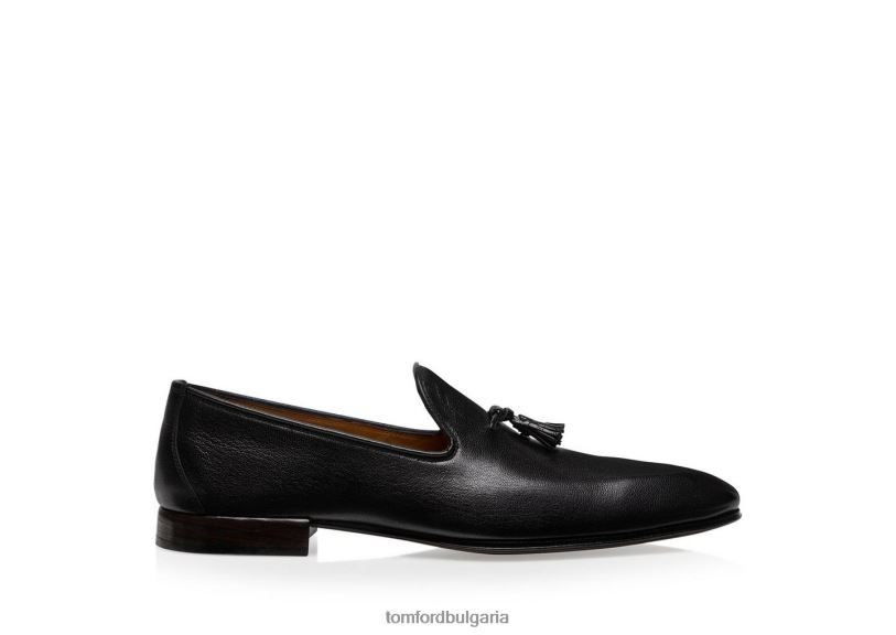 мъже обувки чехли с пискюли от зърнеста кожа черен TOM FORD B880D641