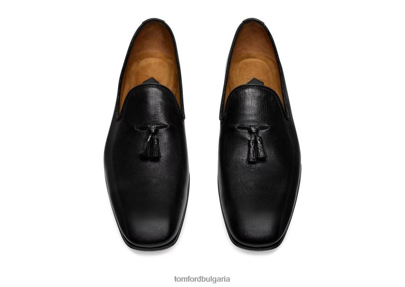 мъже обувки чехли с пискюли от зърнеста кожа черен TOM FORD B880D641