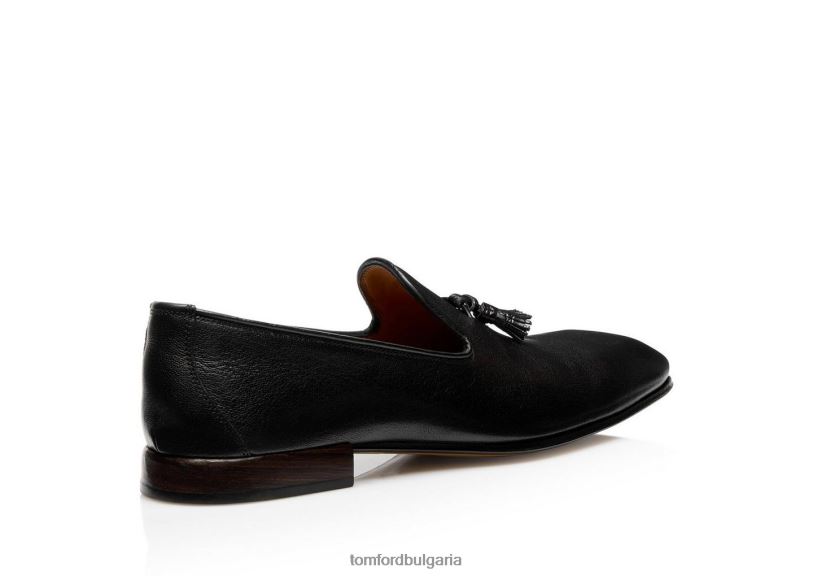 мъже обувки чехли с пискюли от зърнеста кожа черен TOM FORD B880D641