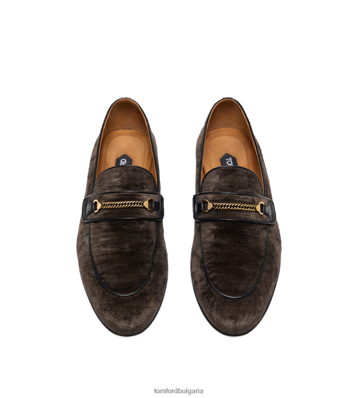 мъже обувки мокасини с верижка от текстурирано кадифе кафяво TOM FORD B880D643