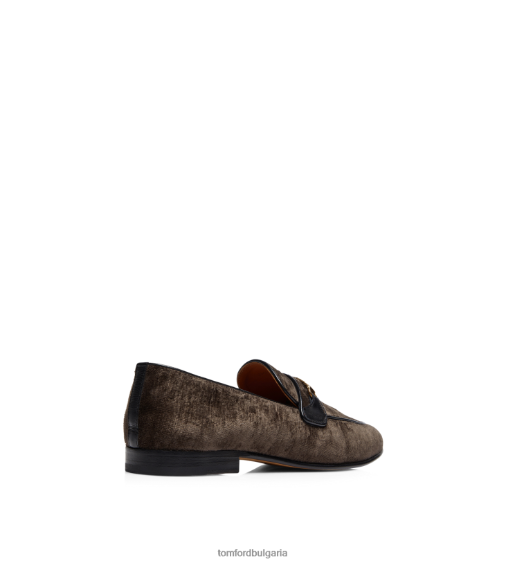 мъже обувки мокасини с верижка от текстурирано кадифе кафяво TOM FORD B880D643