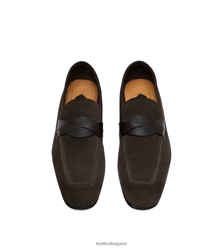 мъже обувки мокасини с усукана лента от велур кафе TOM FORD B880D646