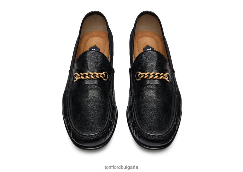 мъже обувки зърнеста кожа йоркски мокасини с верига черен TOM FORD B880D660