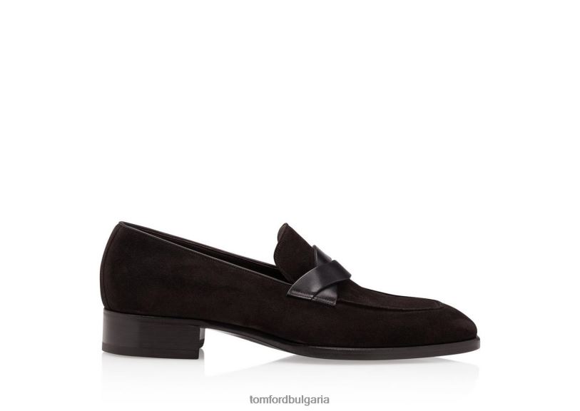 мъже обувки велурени мокасини с усукана лента тъмен абанос TOM FORD B880D662