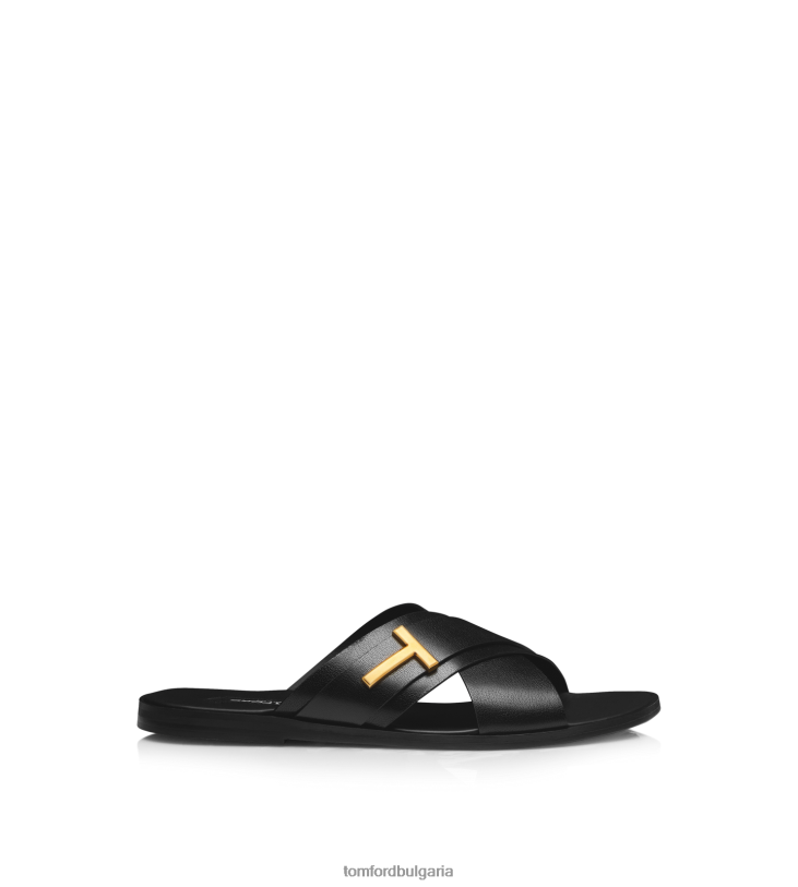 мъже обувки зърнест кожен сандал Престън черен TOM FORD B880D607