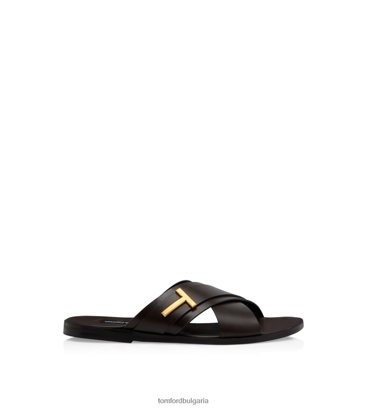 мъже обувки зърнест кожен сандал Престън тъмен абанос TOM FORD B880D608