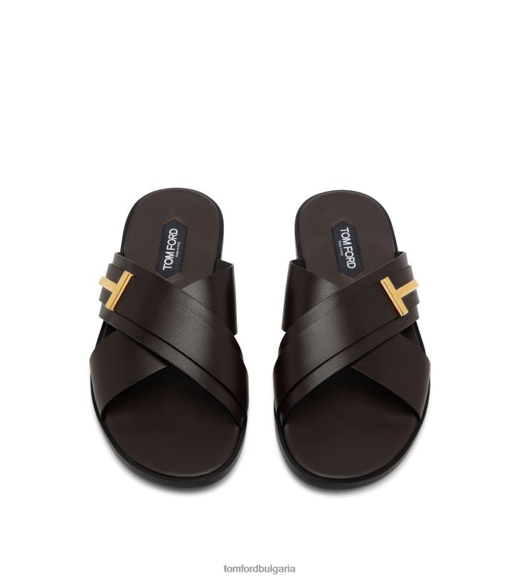 мъже обувки зърнест кожен сандал Престън тъмен абанос TOM FORD B880D608